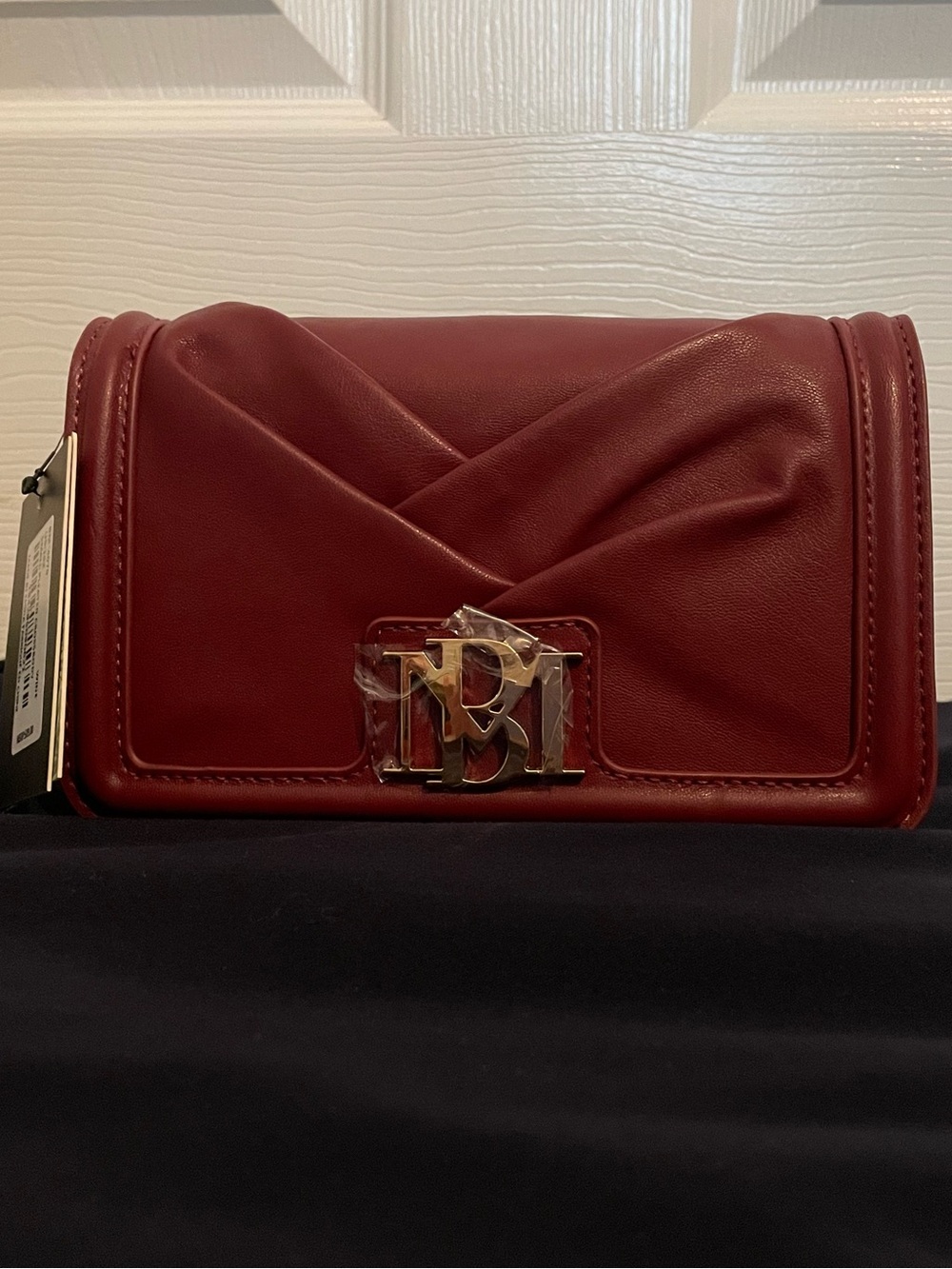 Badgley Mischka Wine Pleated Crossbody with Gold Hardware
